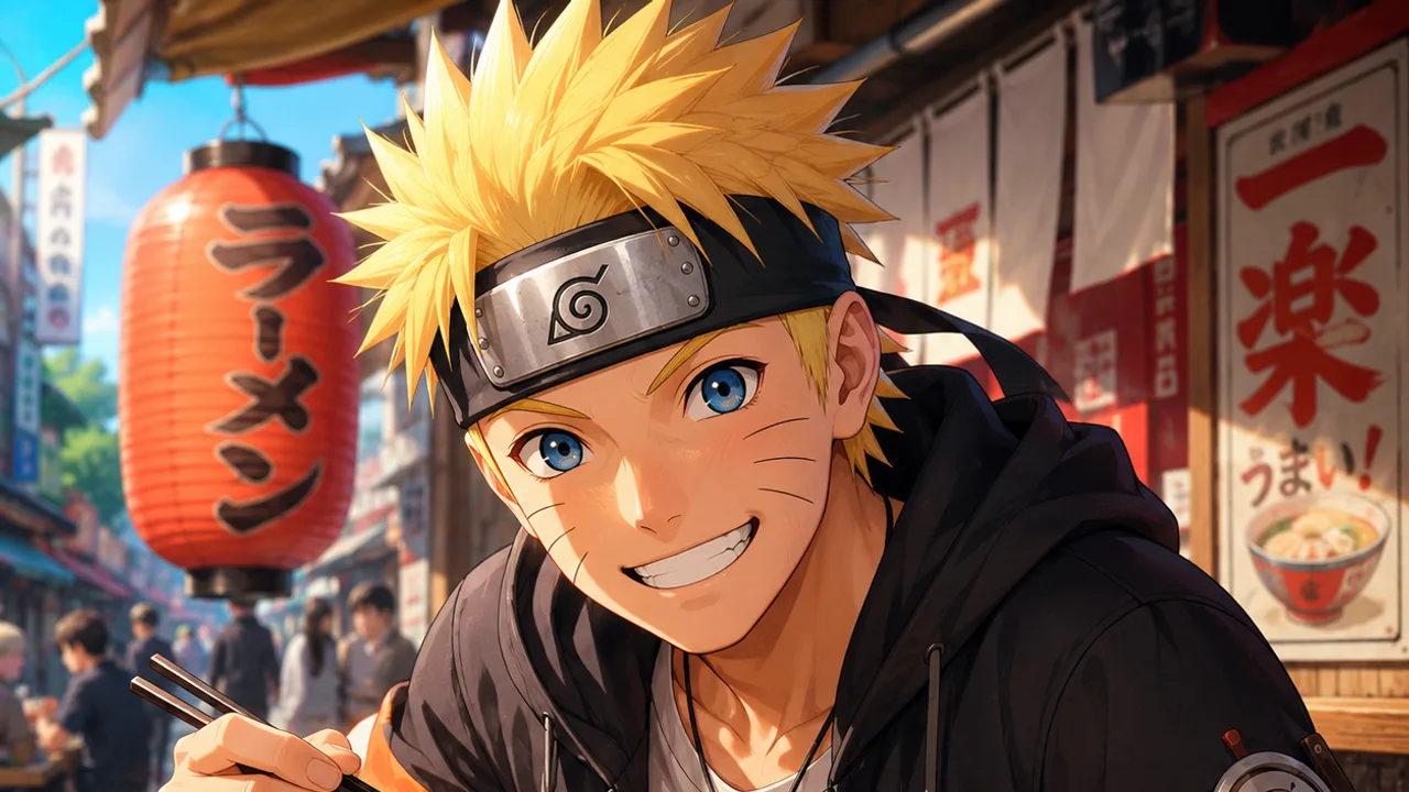 Stylized amber-and-red montage evoking five Naruto-world AI companions gathered in a warm, private chat space.