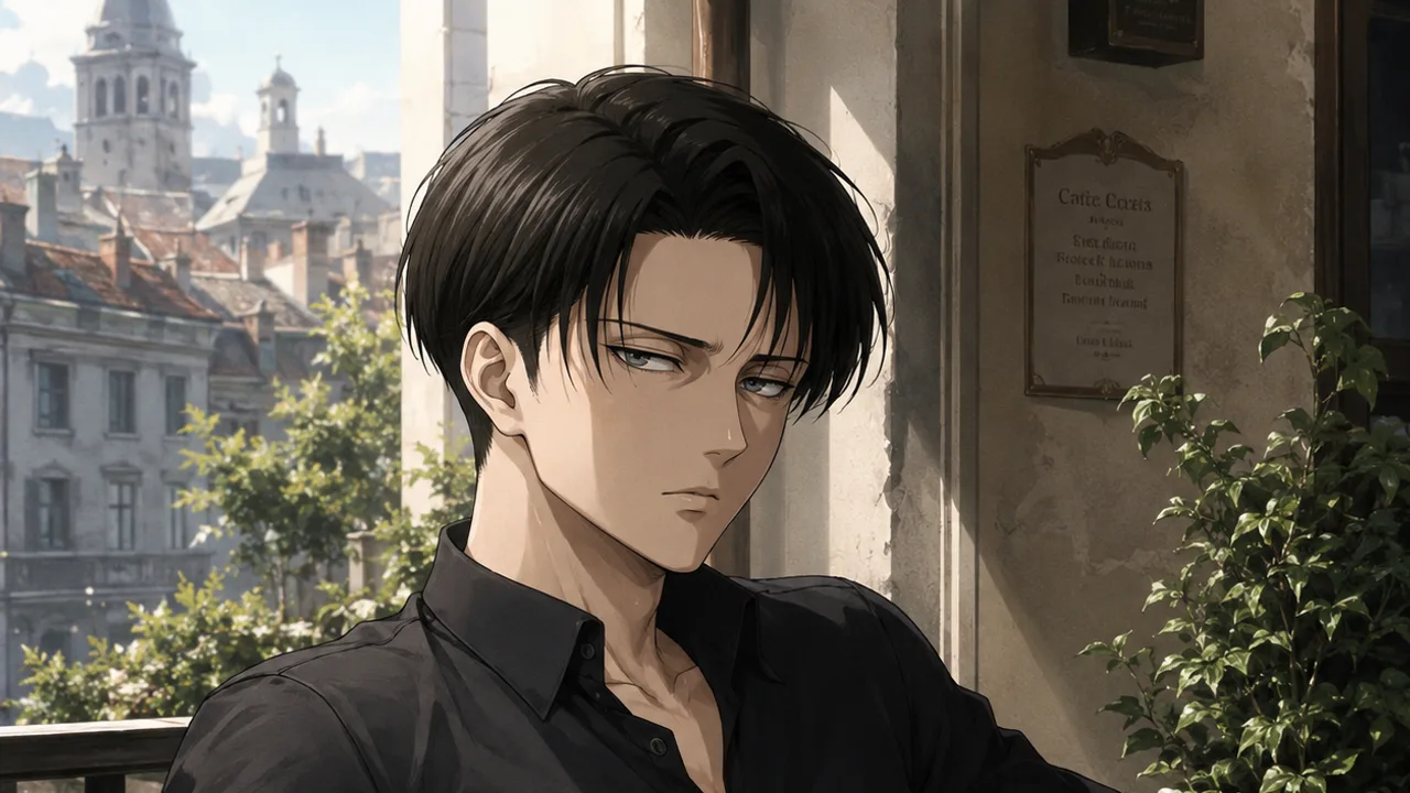 Cool slate-and-blue portrait evoking the disciplined, guarded intensity of an Attack on Titan-inspired AI companion.