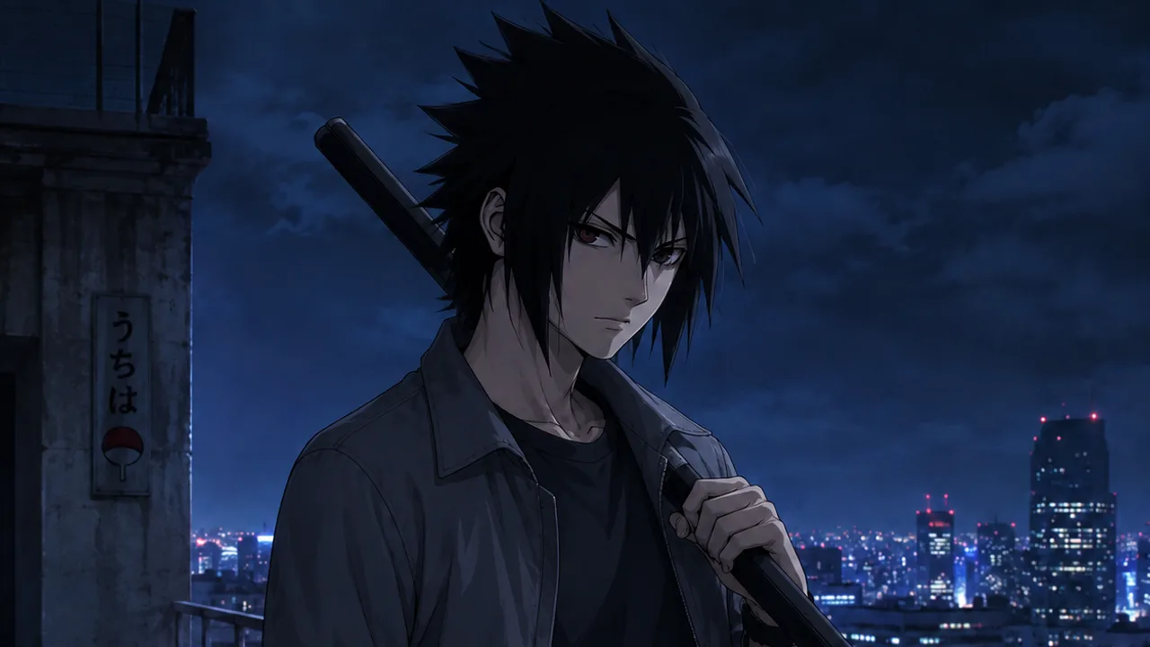 Stylized deep-blue-and-indigo portrait evoking the guarded, intense, quietly loyal presence of a Sasuke Uchiha AI companion.